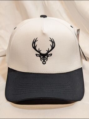 Men's Bucked Up Deer Logo Baseball Cap - White/Black